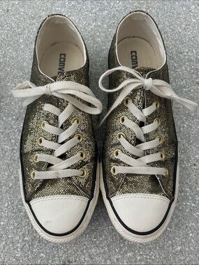 Converse Women's Low Top Metallic Gold Sneakers with White Toe